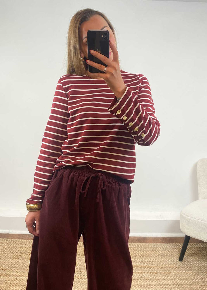 Lukka Stripe Jersey Top Burgundy