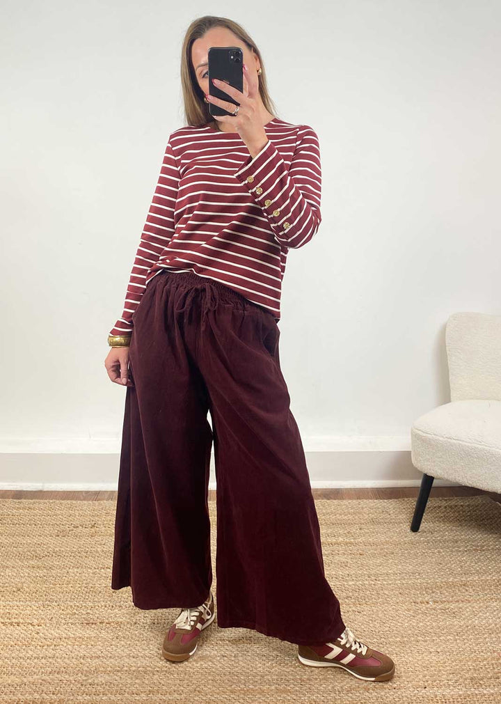 Lukka Stripe Jersey Top Burgundy