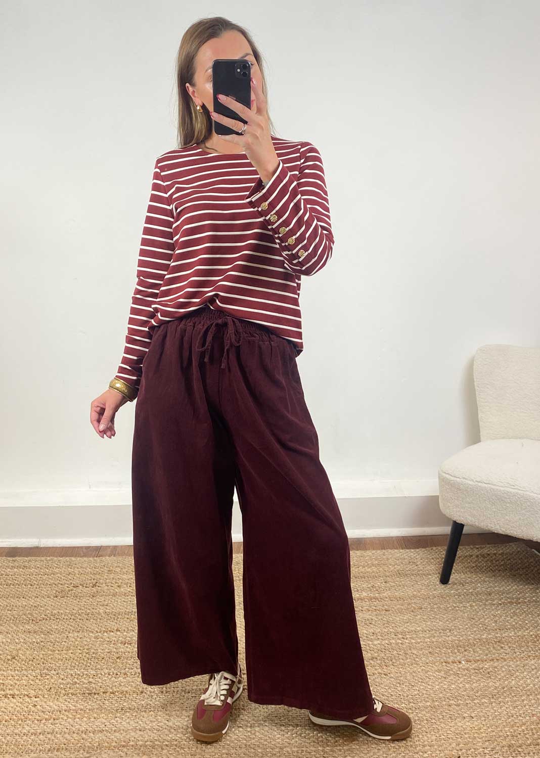 Lukka Stripe Jersey Top Burgundy