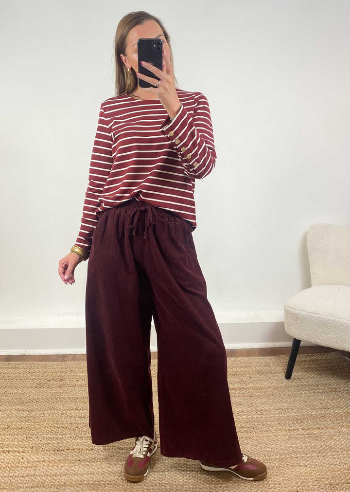 Lukka Stripe Jersey Top Burgundy