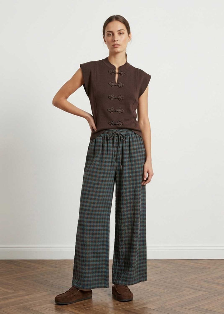 Lulu Chocolate Military Knot Button Top