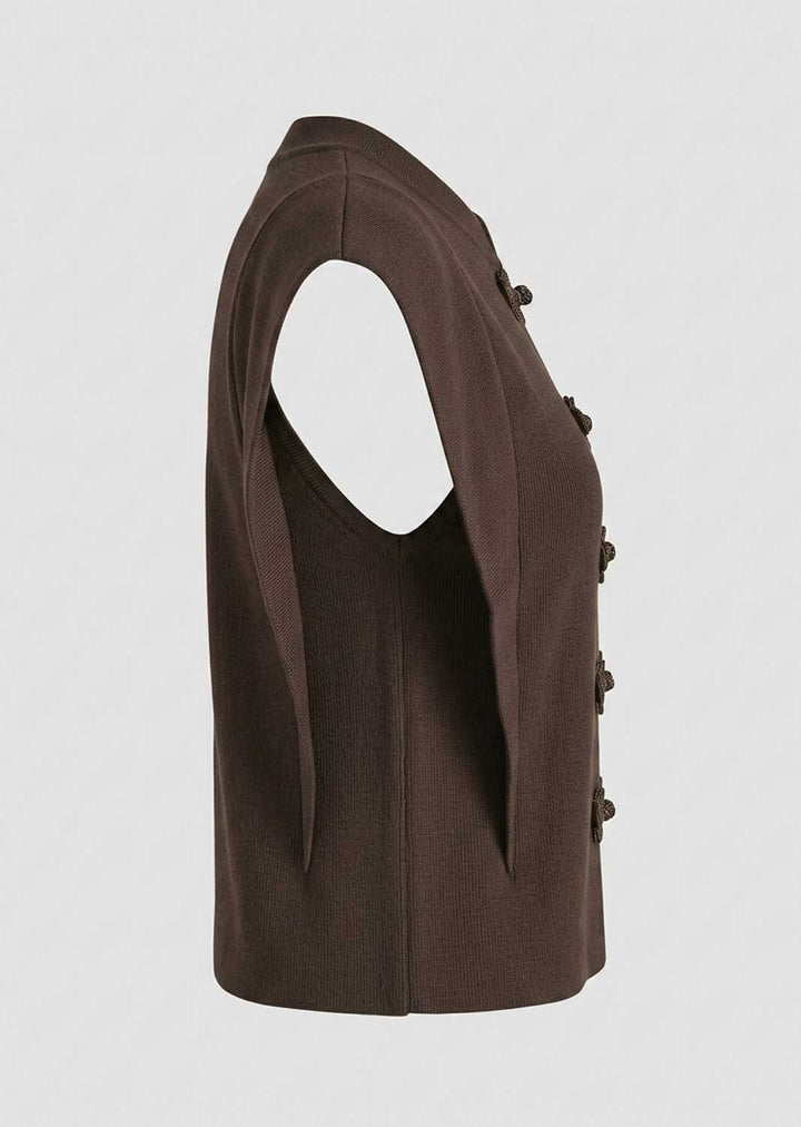 Lulu Chocolate Military Knot Button Top
