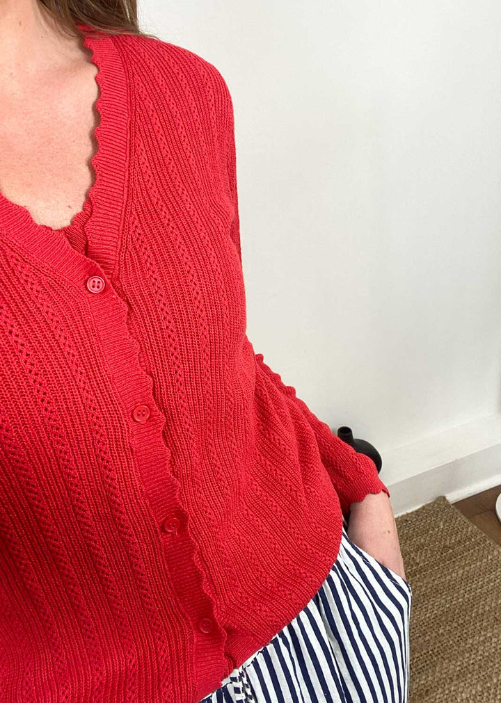 Lux Pointelle Cardigan in Red