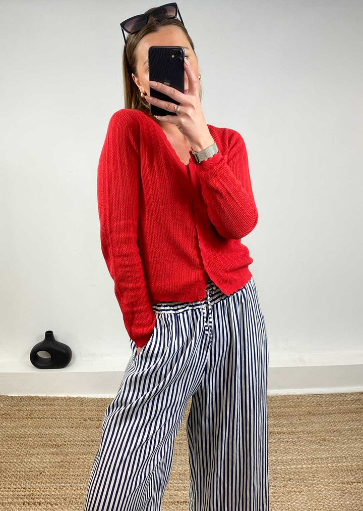 Lux Pointelle Cardigan in Red