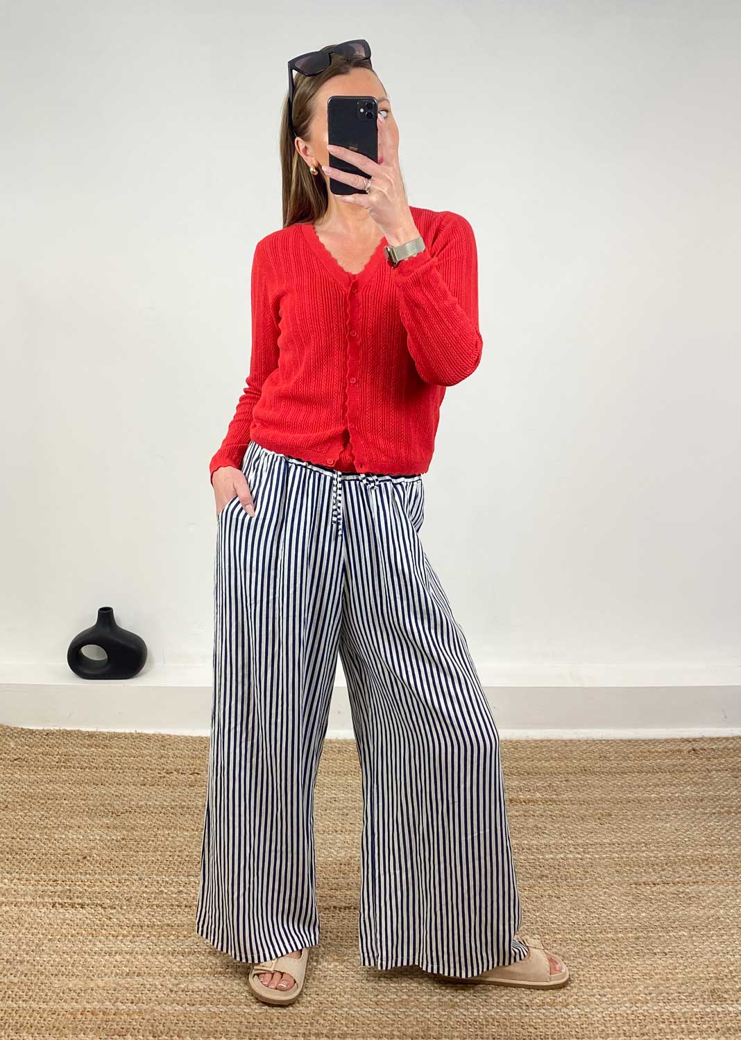 Lux Pointelle Cardigan in Red
