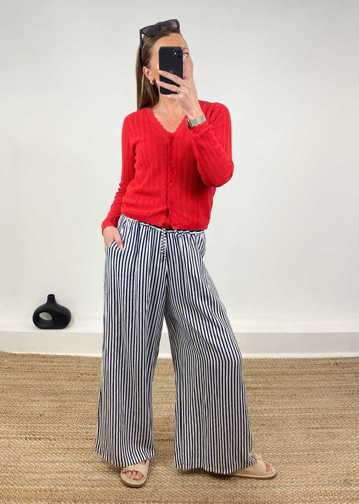 Lux Pointelle Cardigan in Red