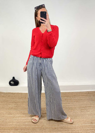 Lux Pointelle Cardigan in Red