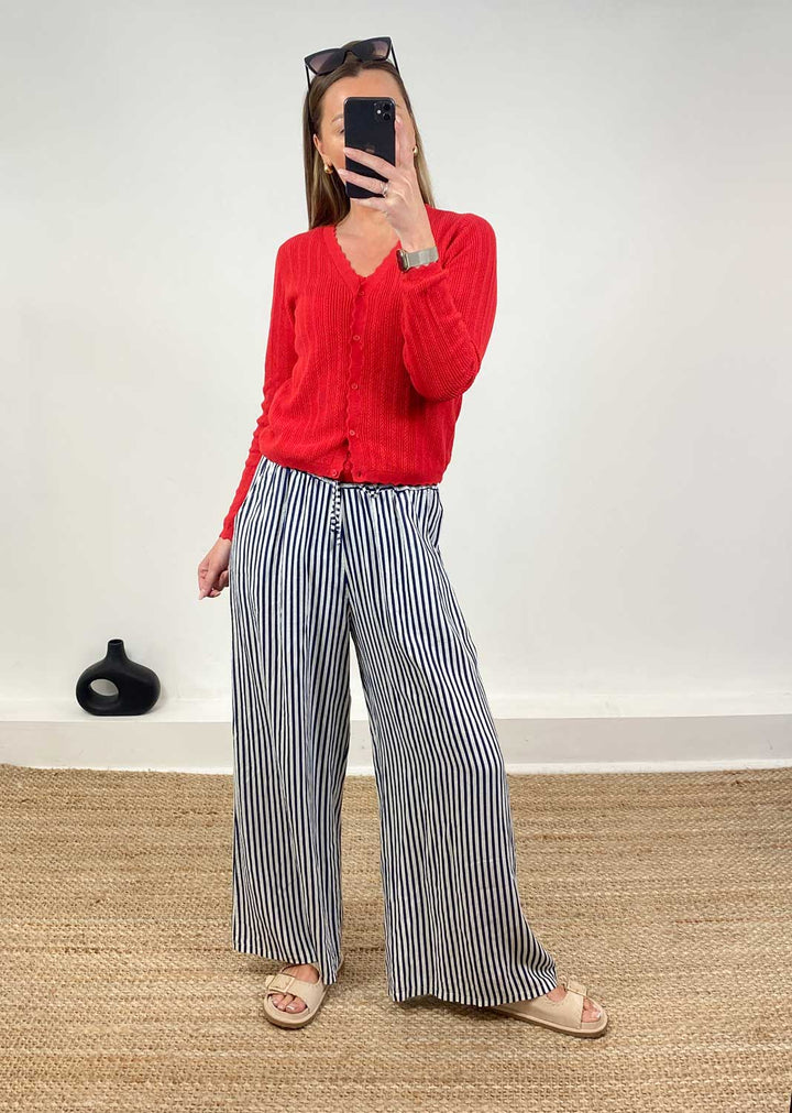 Lux Pointelle Cardigan in Red