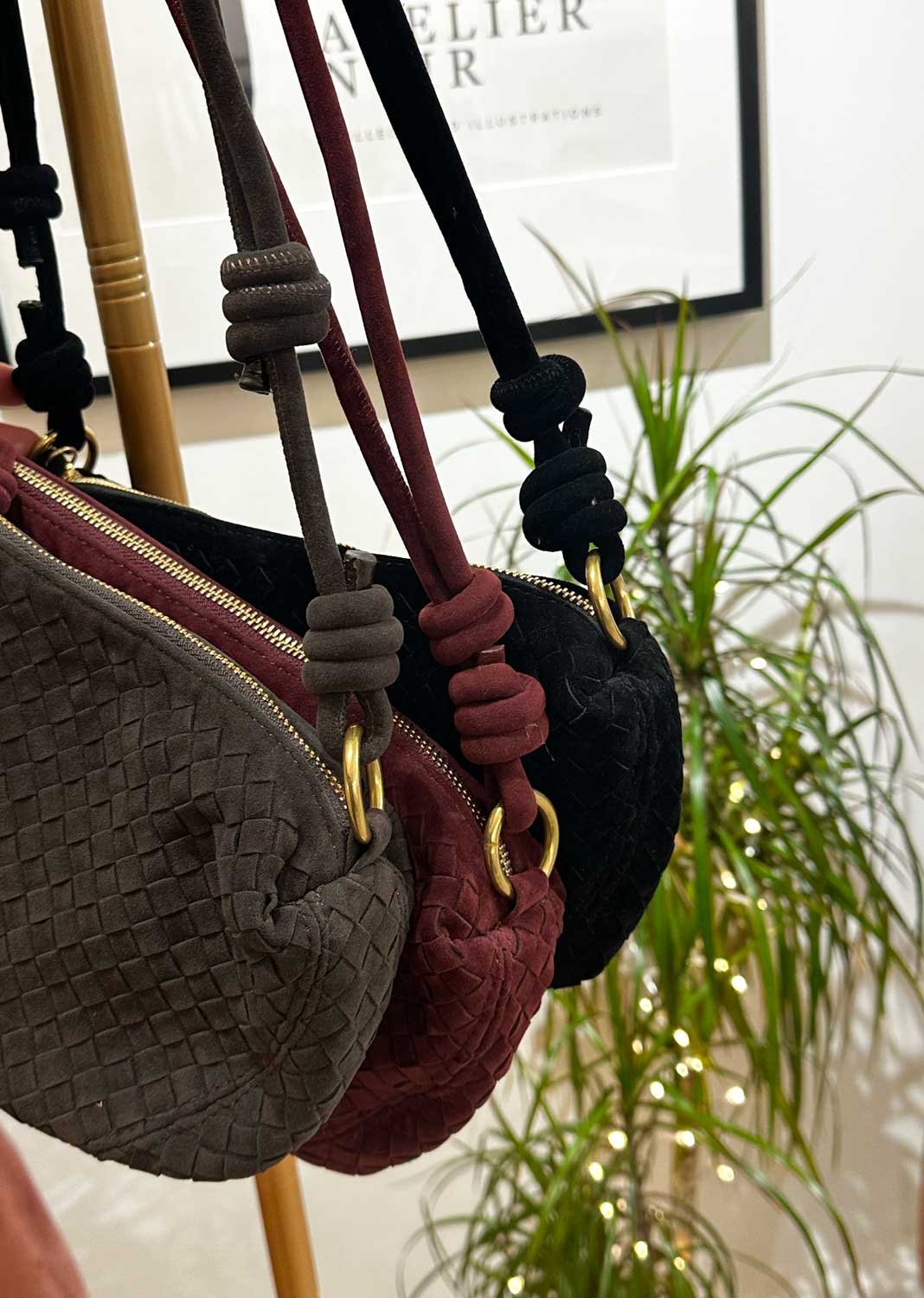 Lydia Faux Suede Woven Bag Black