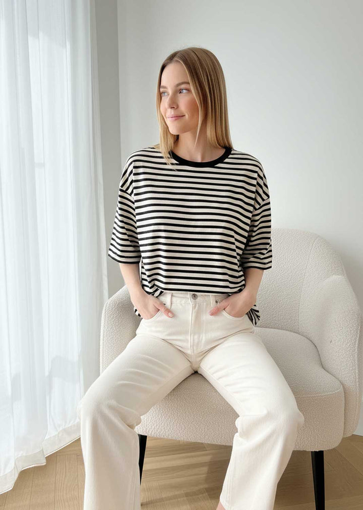 Spencer Stripe Relaxed T-shirt Black