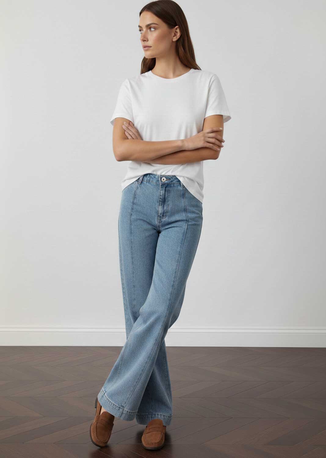 Maye Wide Leg Pintuck Jeans