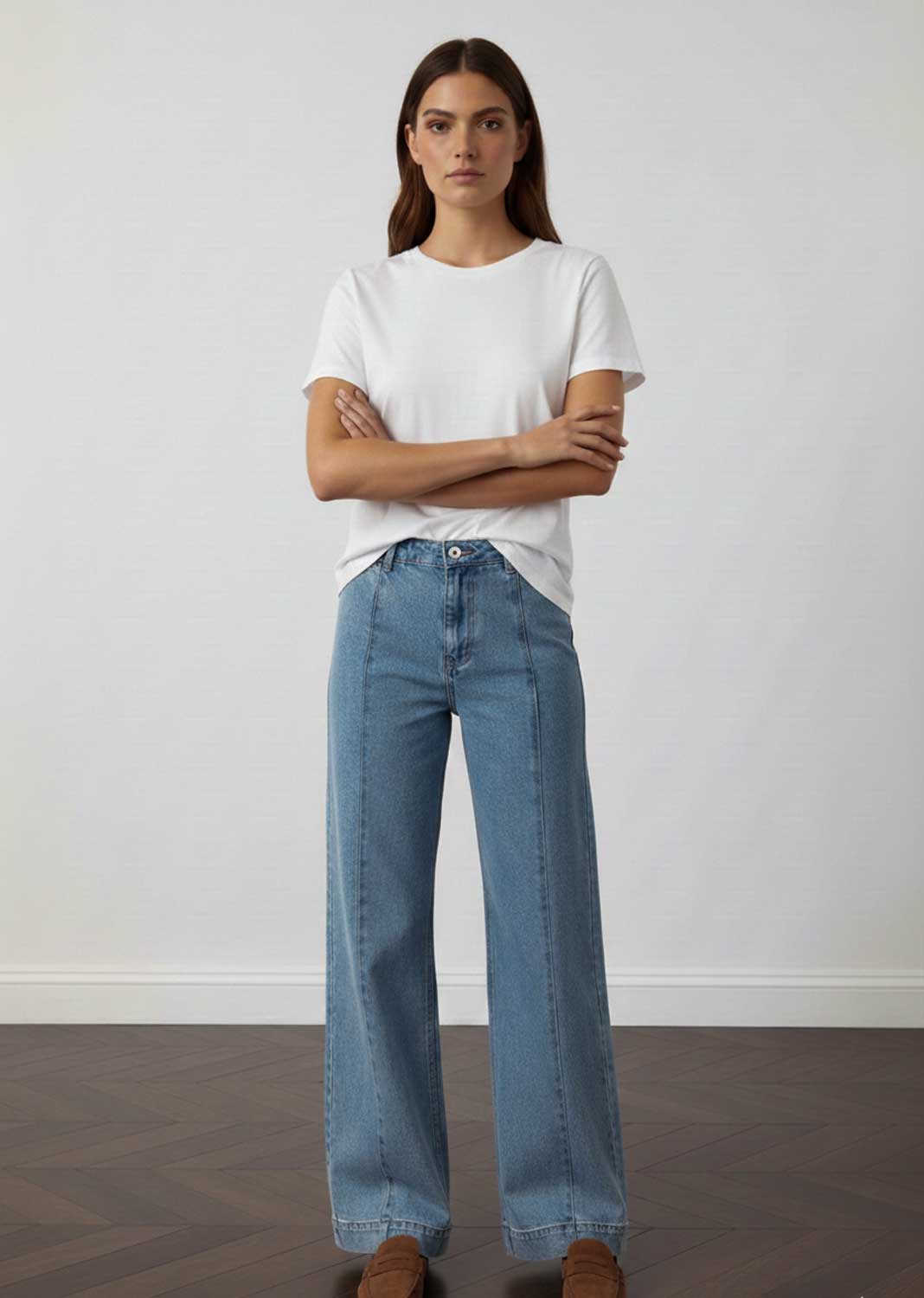 pintuck denim jeans 