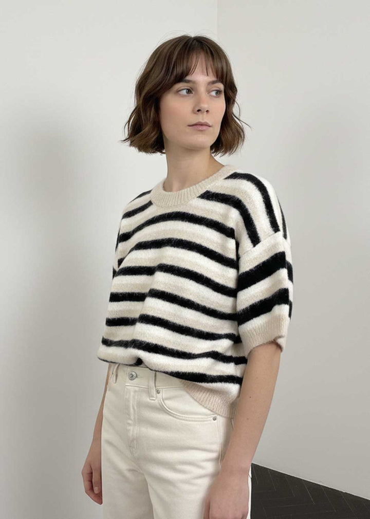 Megan Stripe Knit Top  Brown Cream