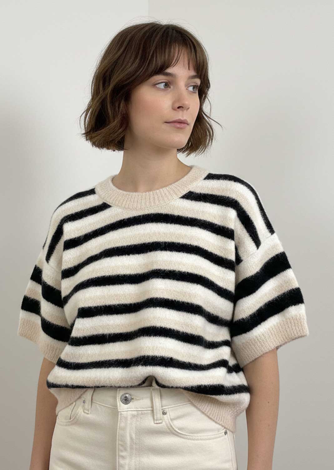 Megan Stripe Knit Top  Brown Cream