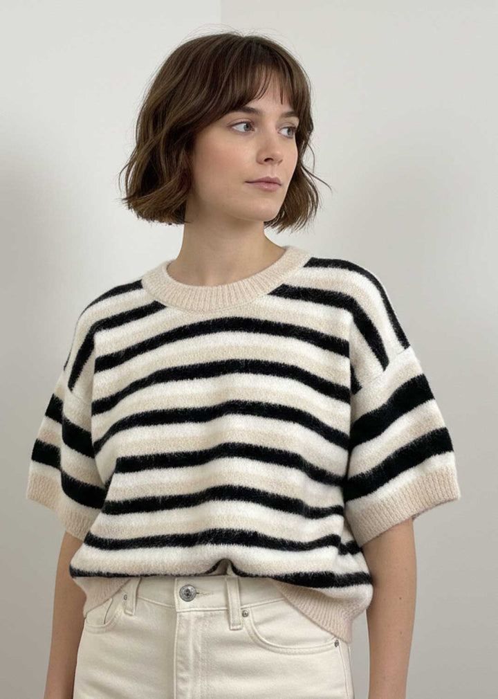 Megan Stripe Knit Top  Brown Cream