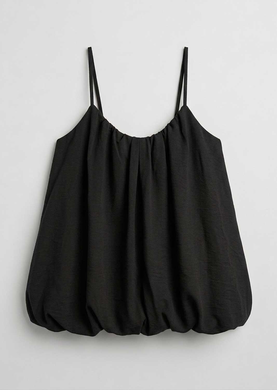 Black bubble hem tank top with thin straps 