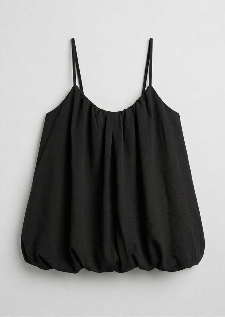 Black bubble hem tank top with thin straps 
