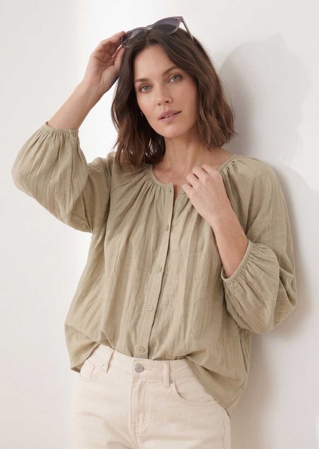 Miranda Sage Green Loose Fit Blouse