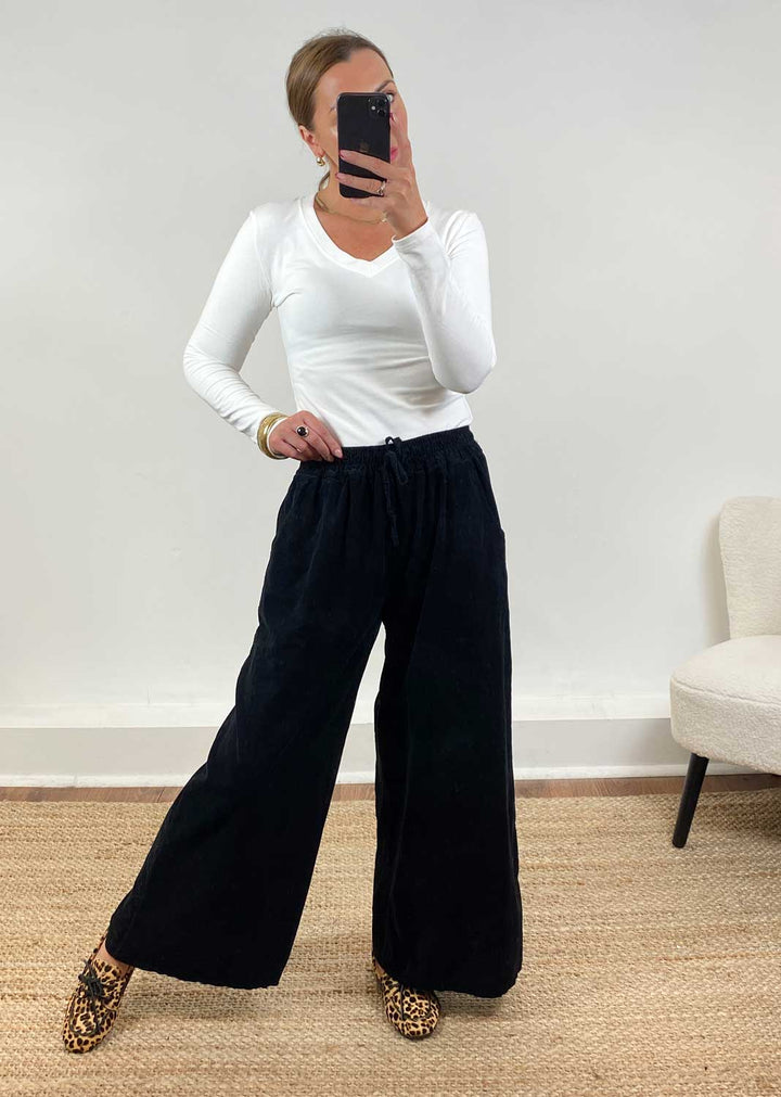 Misty Cord Wide Pants Black