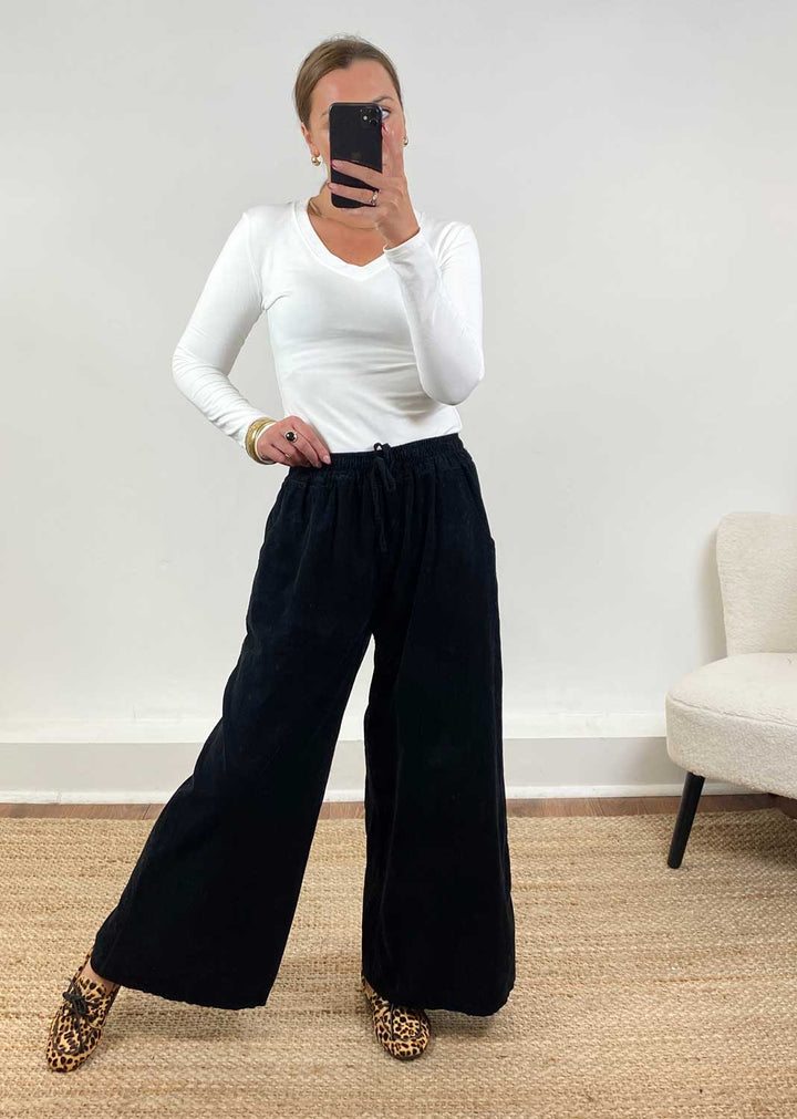 Misty Cord Wide Pants Black