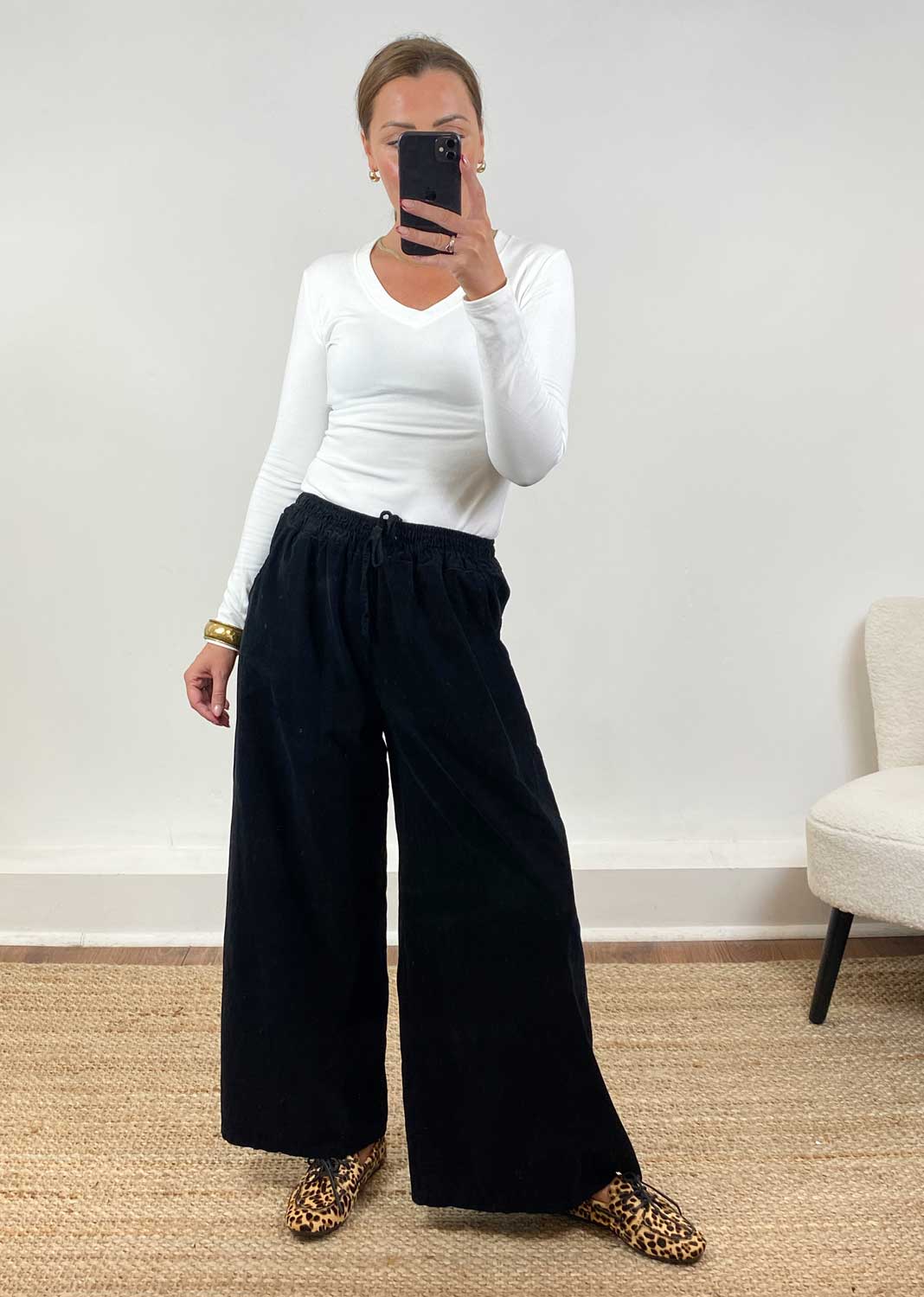 Misty Cord Wide Pants Black