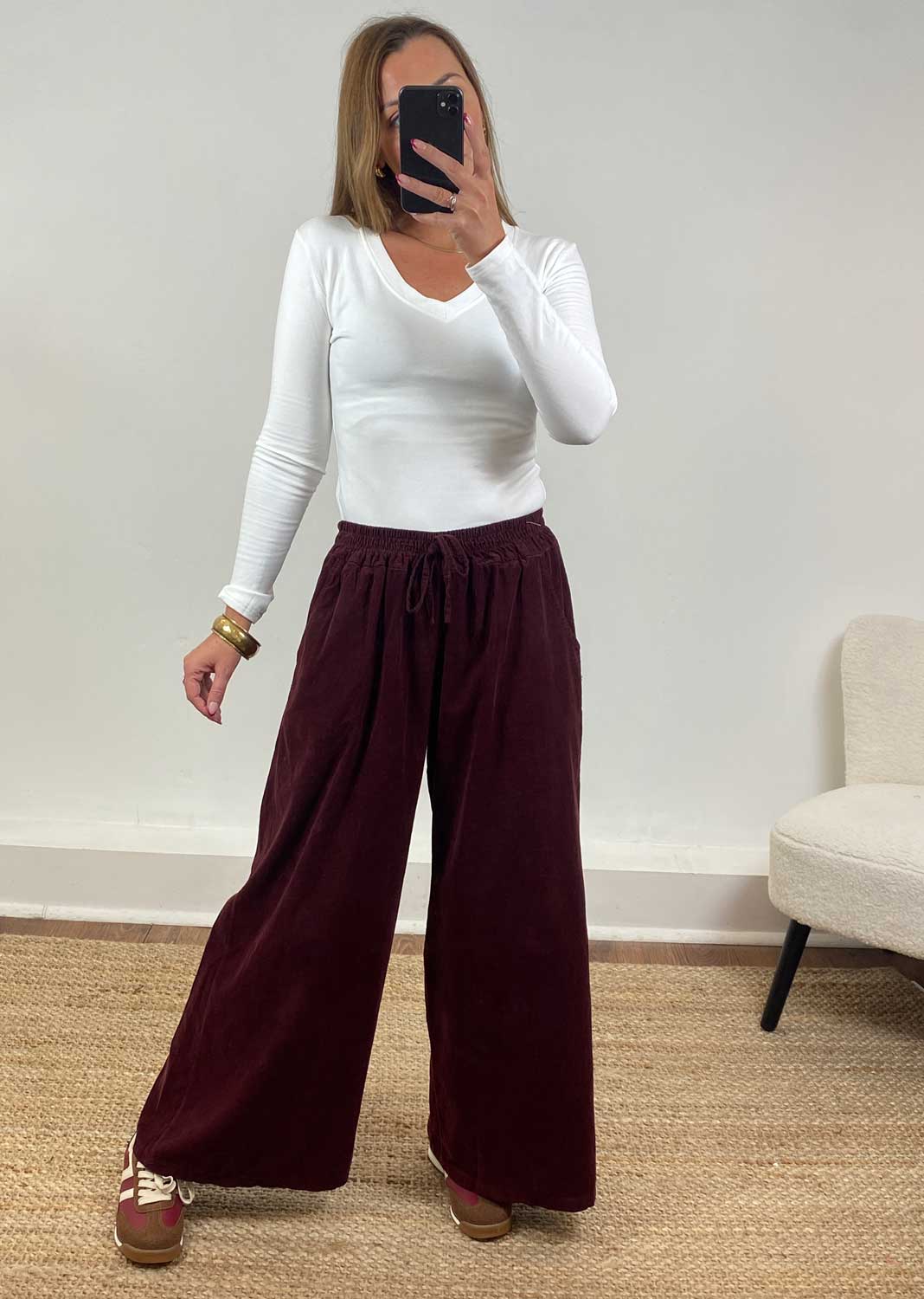 Misty Cord Wide Pants Burgundy