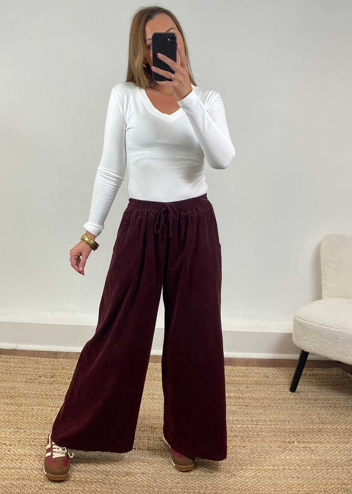 Misty Cord Wide Pants Burgundy