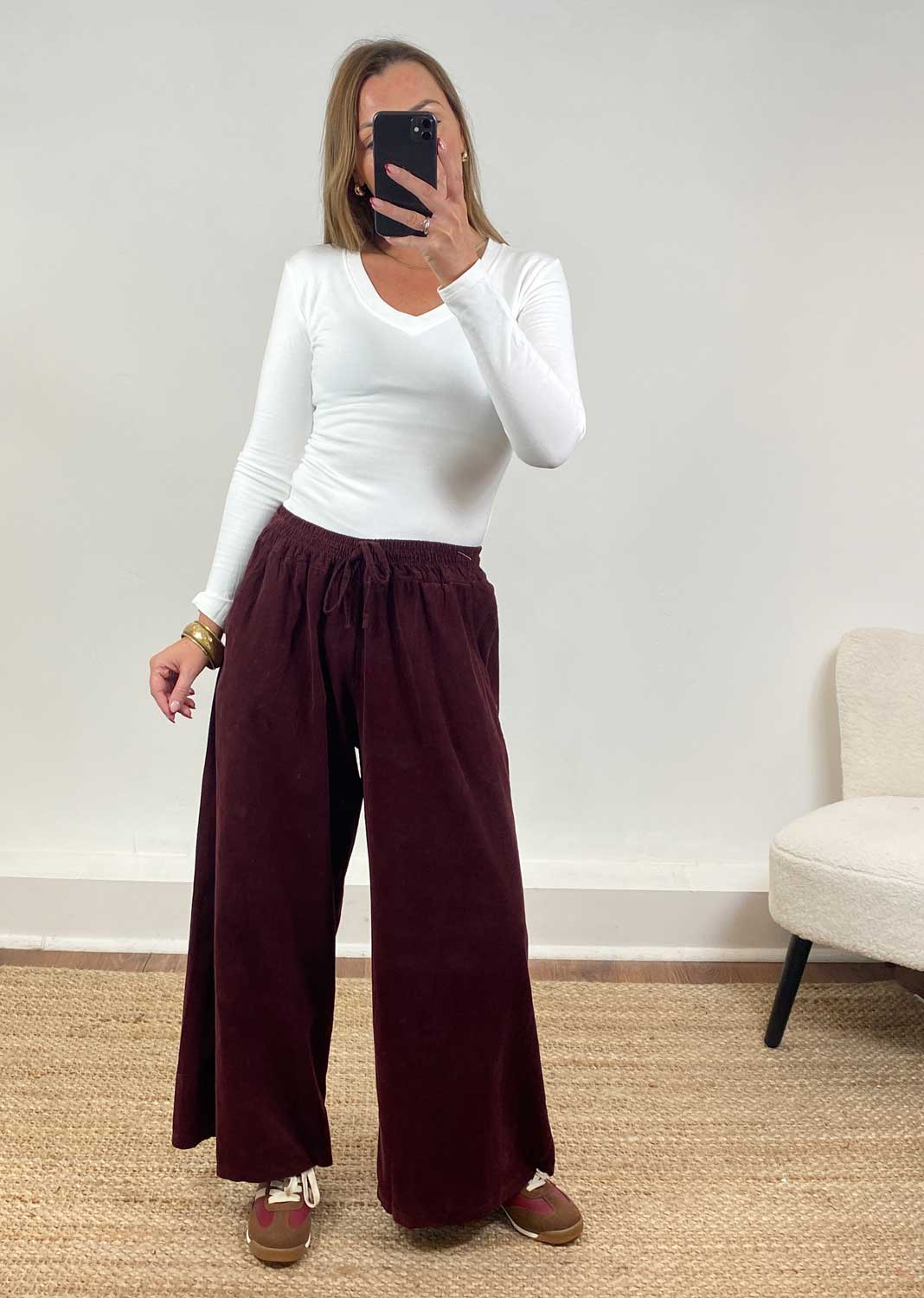 Misty Cord Wide Pants Burgundy