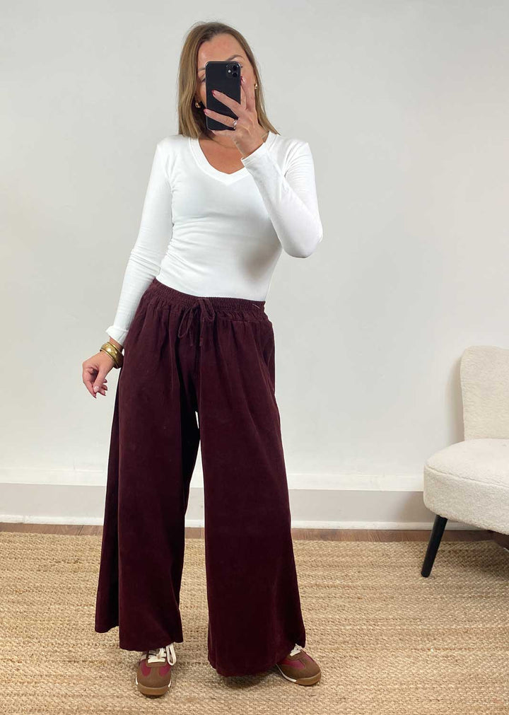 Misty Cord Wide Pants Burgundy