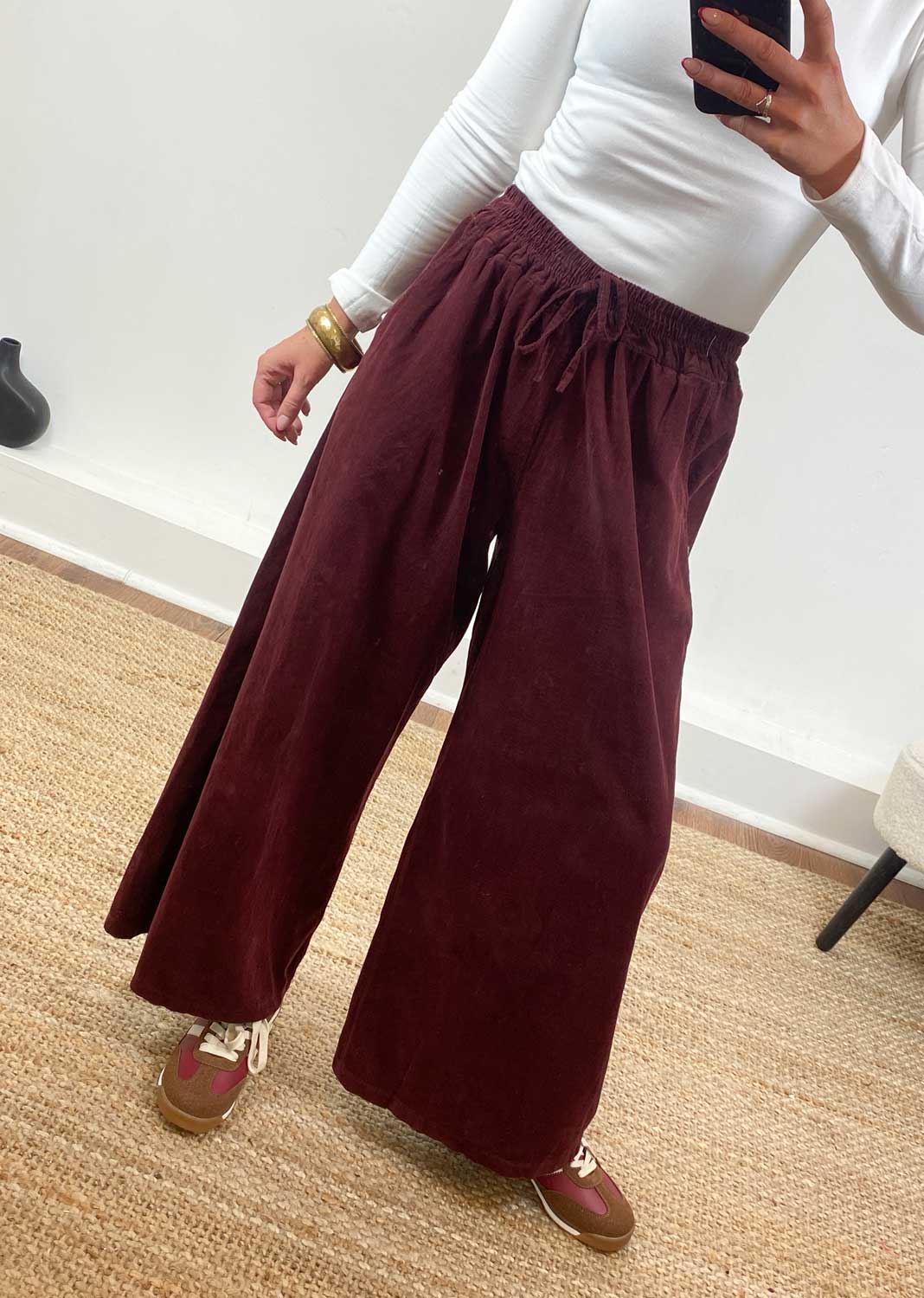 Misty Cord Wide Pants Burgundy