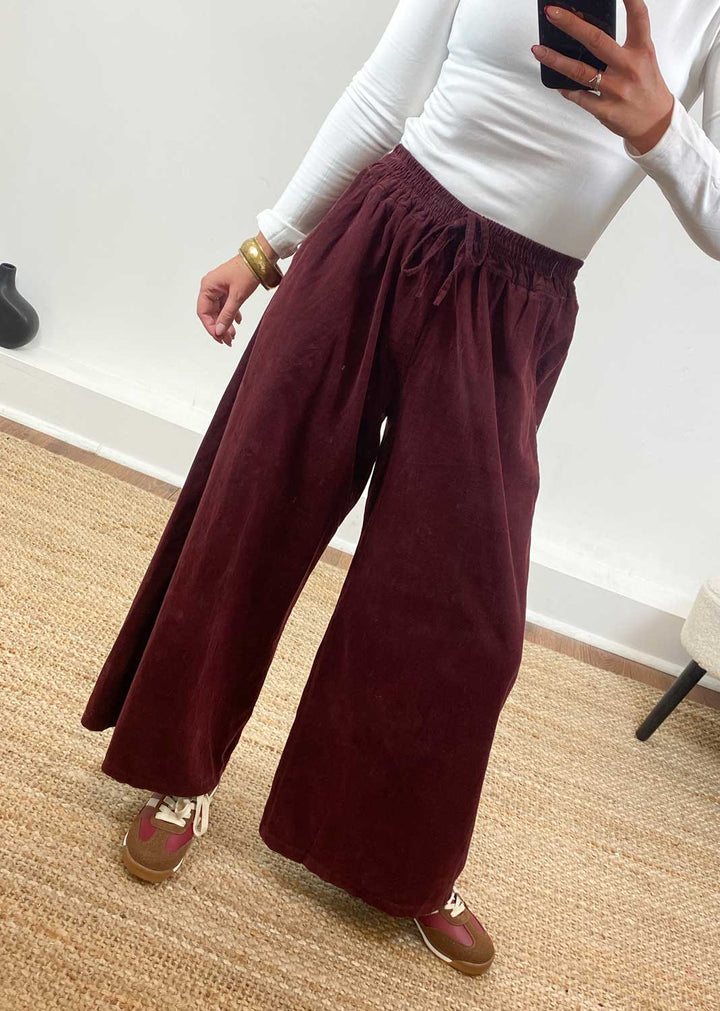 Misty Cord Wide Pants Burgundy