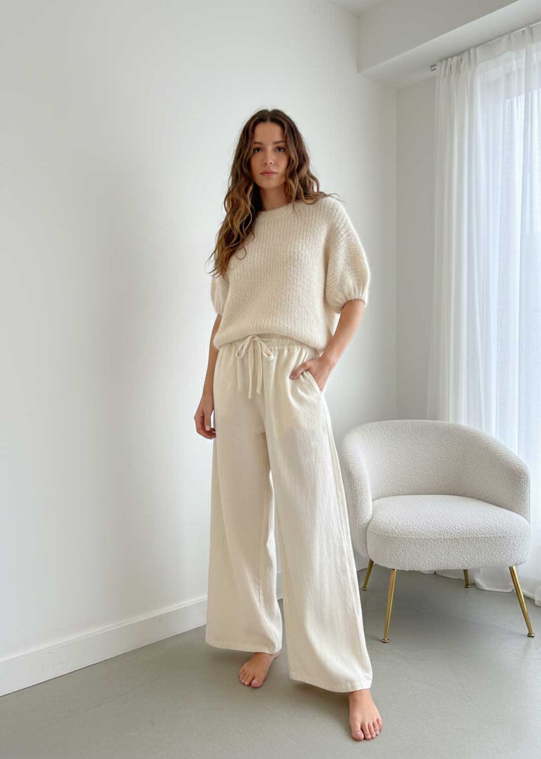 needlecord palazzo pants cream