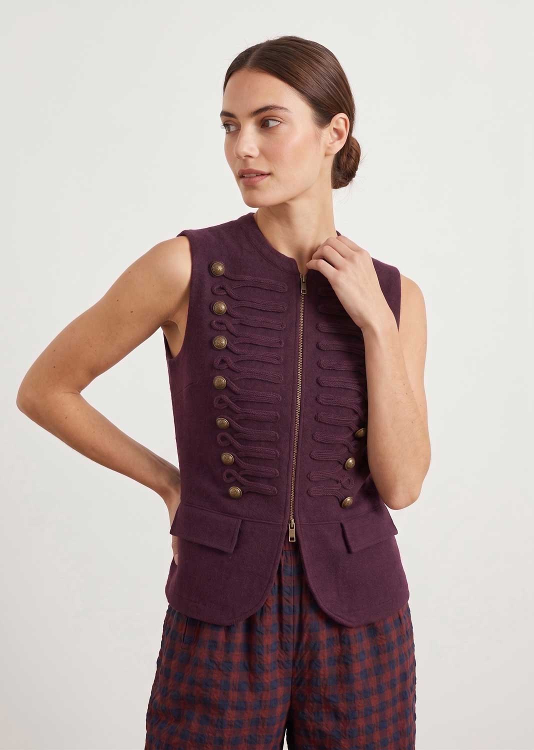 Murial Burgundy Military Trim Waistcoat