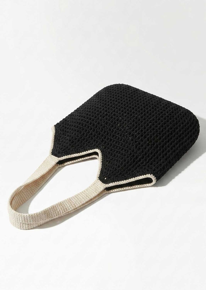 Mylene Black Contrast Woven Shoulder Bag