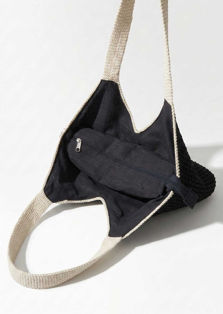 Mylene Black Contrast Woven Shoulder Bag