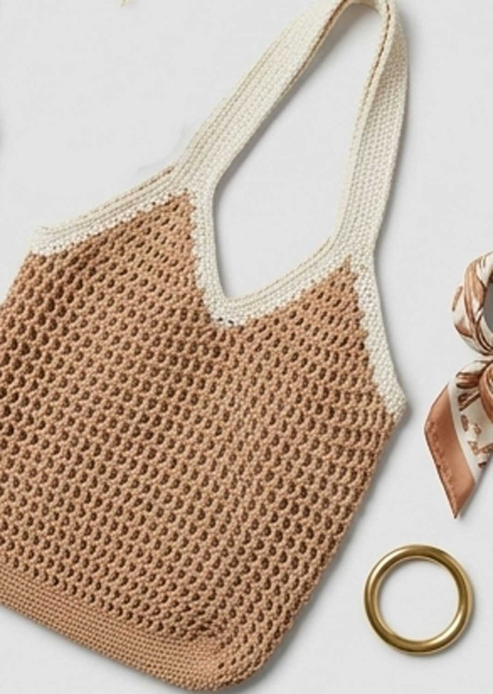 Mylene Beige Contrast Woven Shoulder Bag