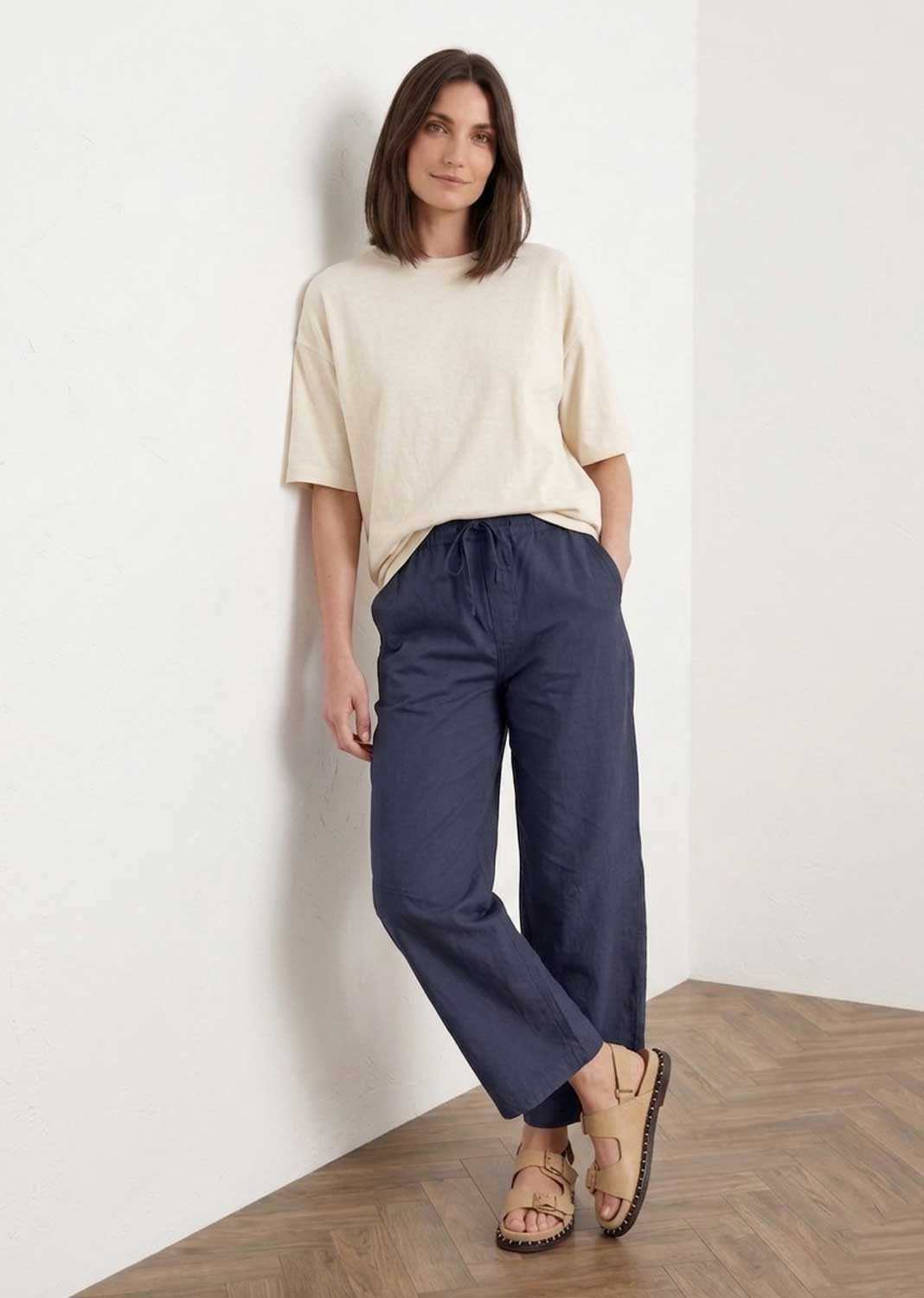 navy barrel leg pants