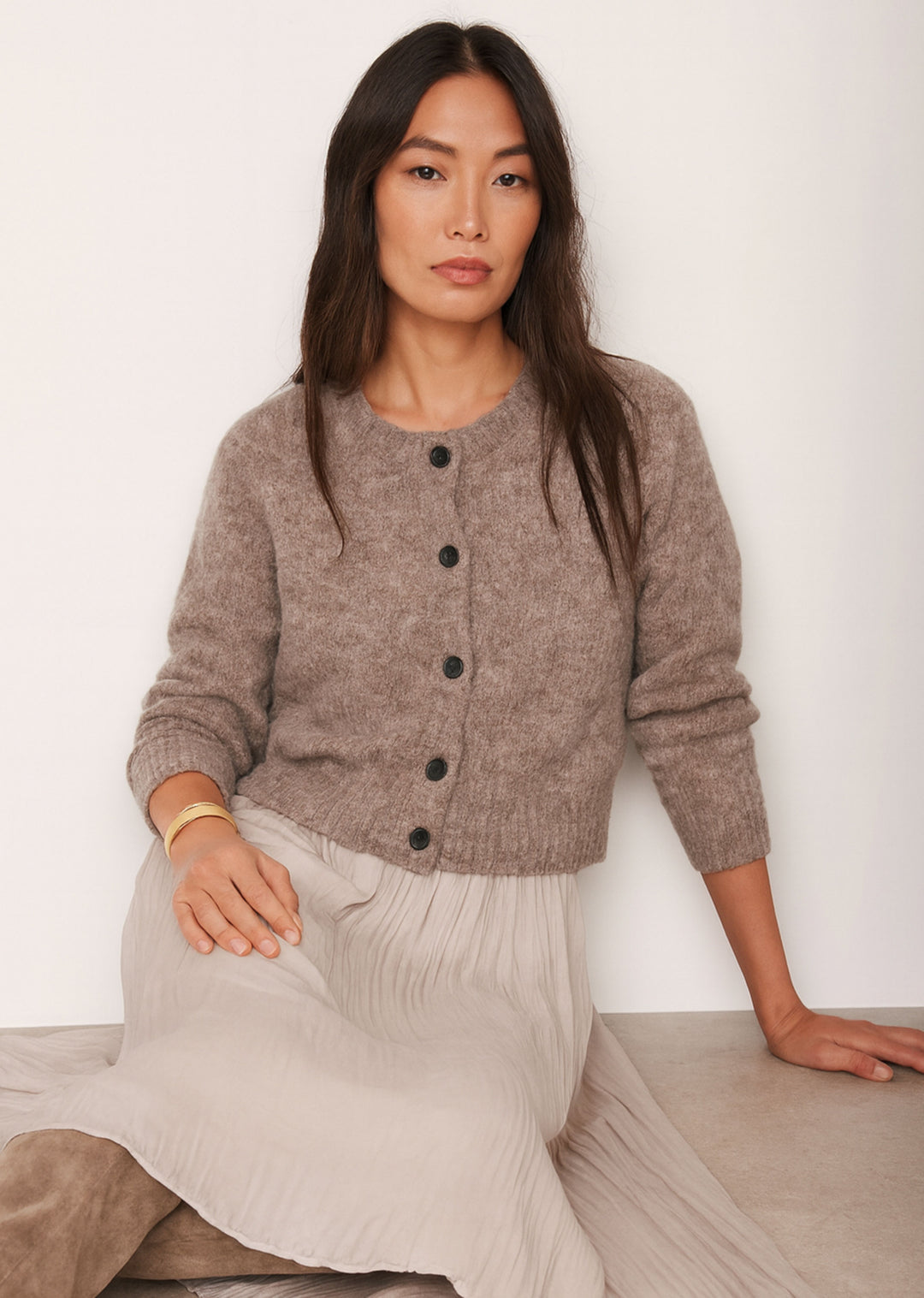 Novah Wool Blend Knit Cardigan Taupe