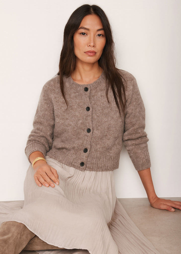 Novah Wool Blend Knit Cardigan Taupe