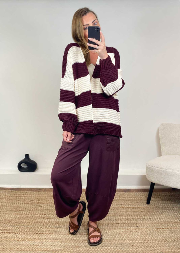 Odette Stripe Cardigan  Burgundy