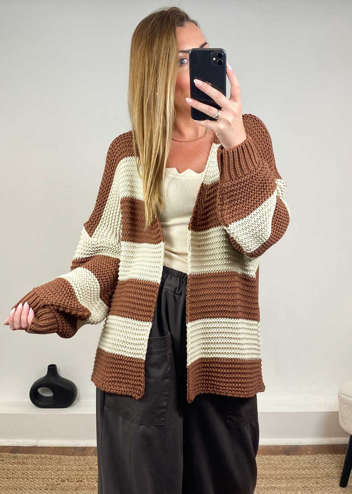 Odette Stripe Cardigan  Cream Brown