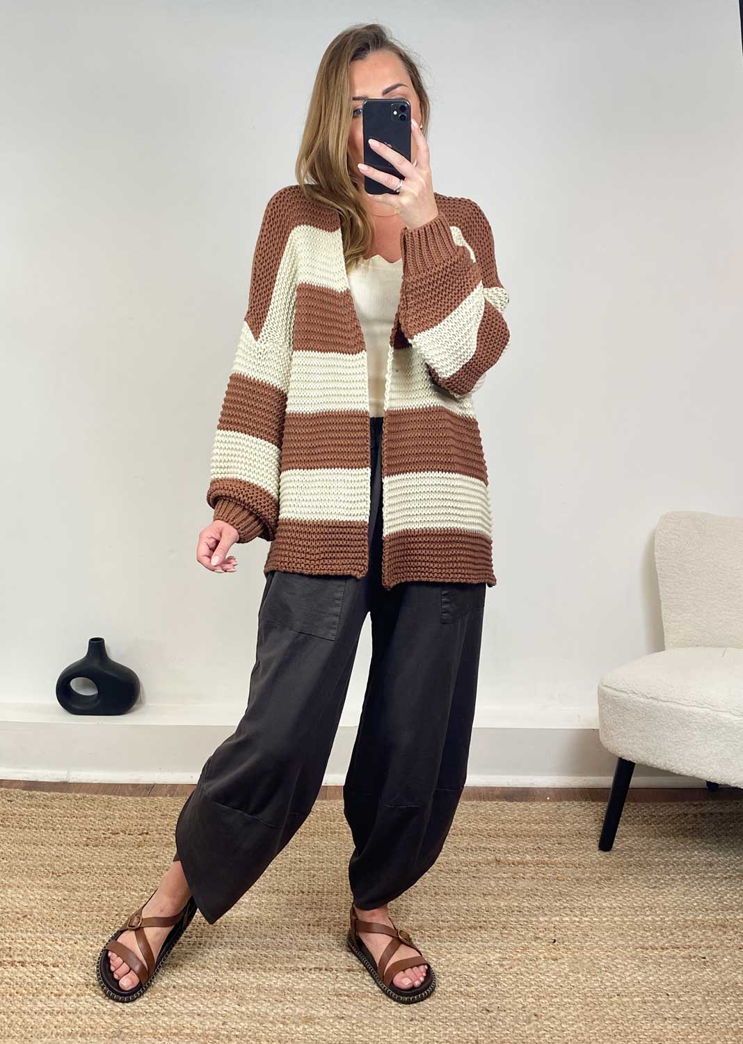 Tan and Crew stripe cardigan 