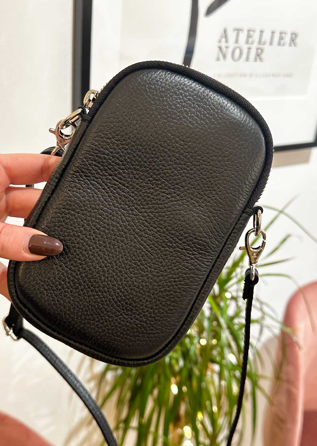 On The Go Leather Phone Bag Black