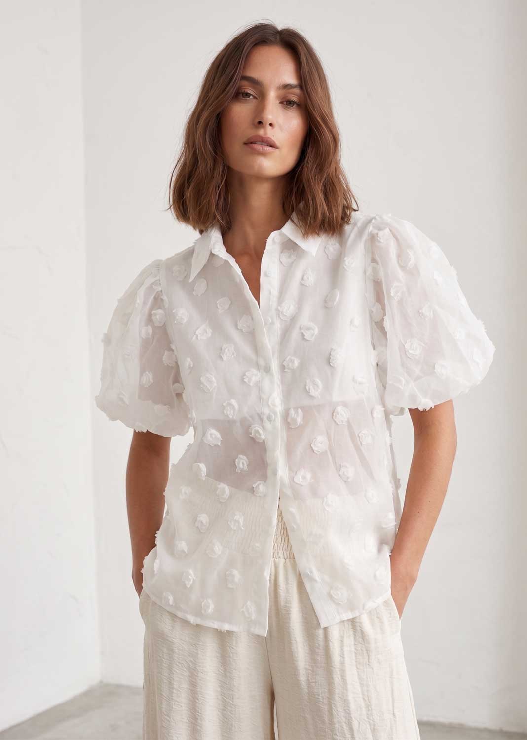 Oriel White Organza Blouse