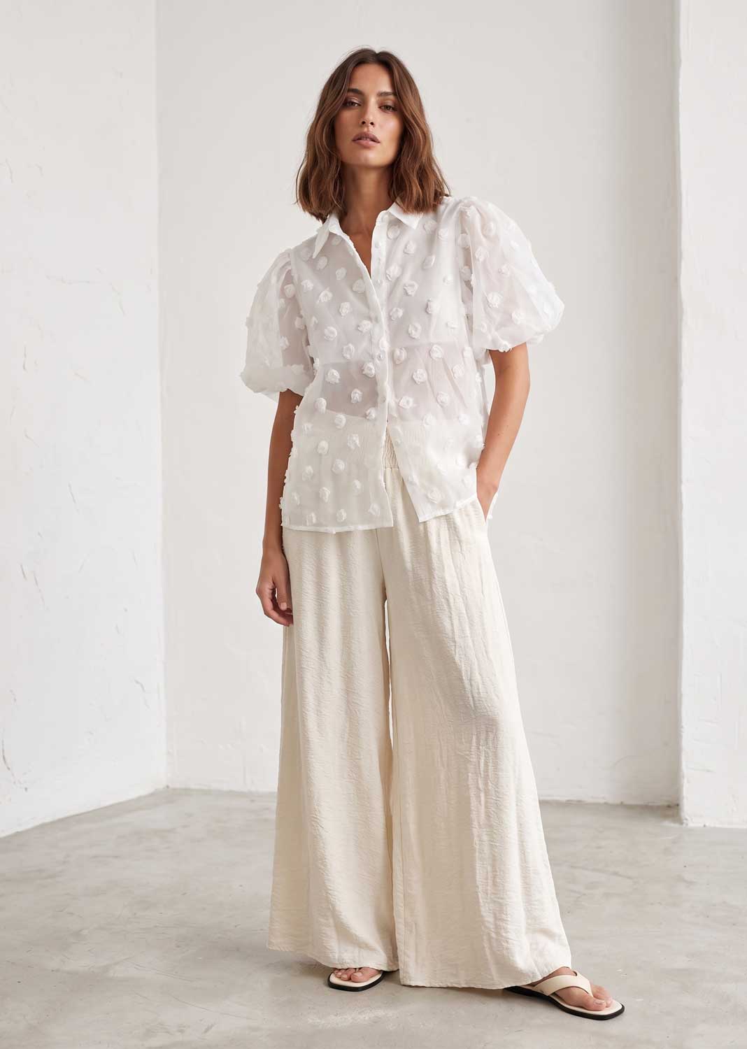 white organza puffball blouse