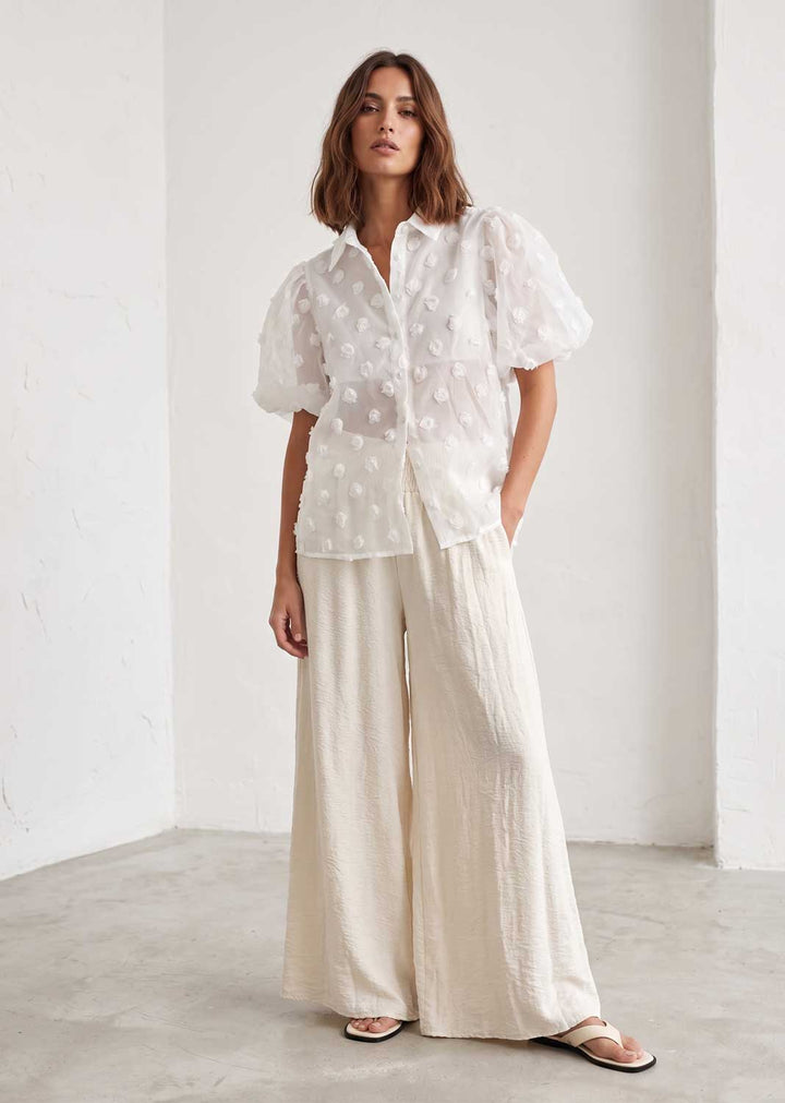 white organza puffball blouse