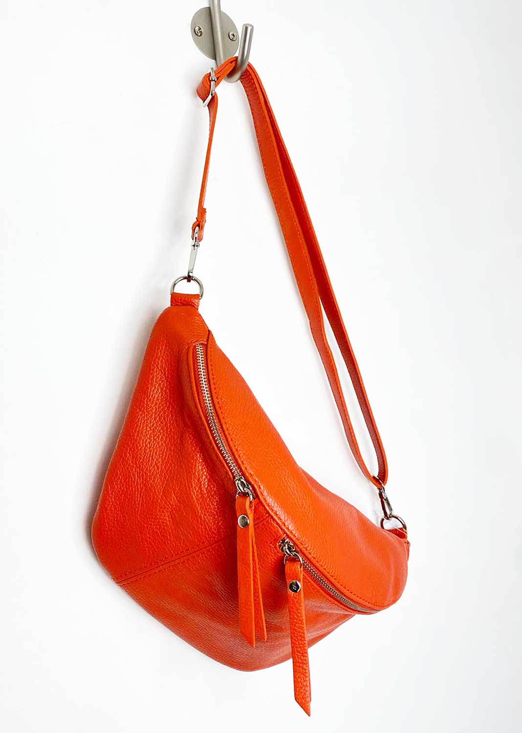 Ray 
Orange Leather Sling Bag