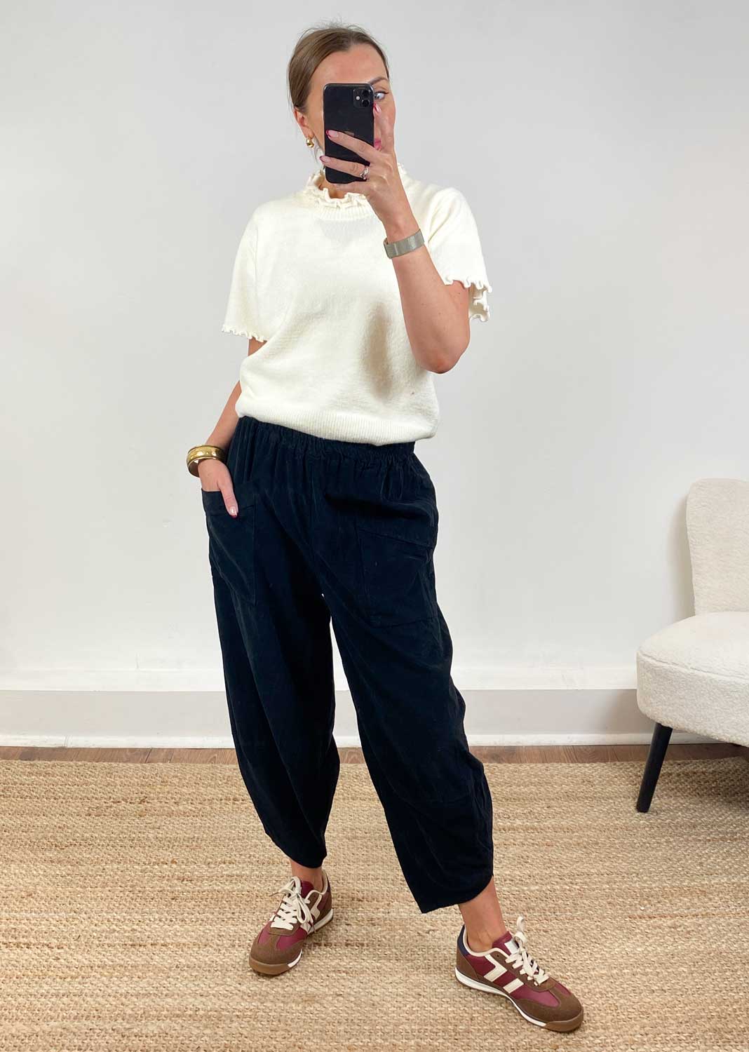 Cord Barrel Pants Black
