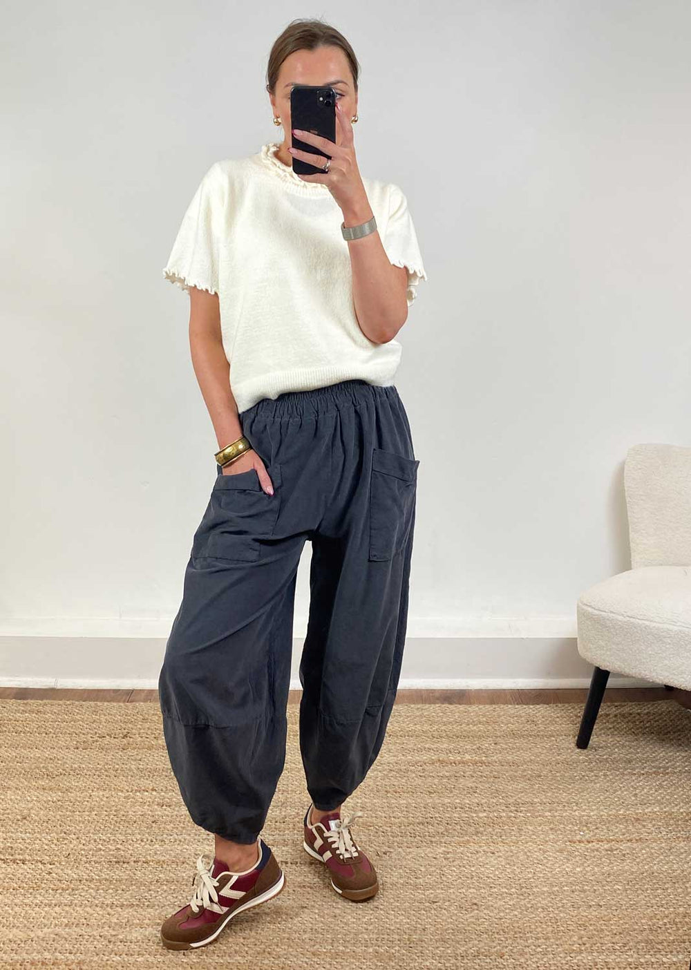 Cord Barrel Pants Slate Grey