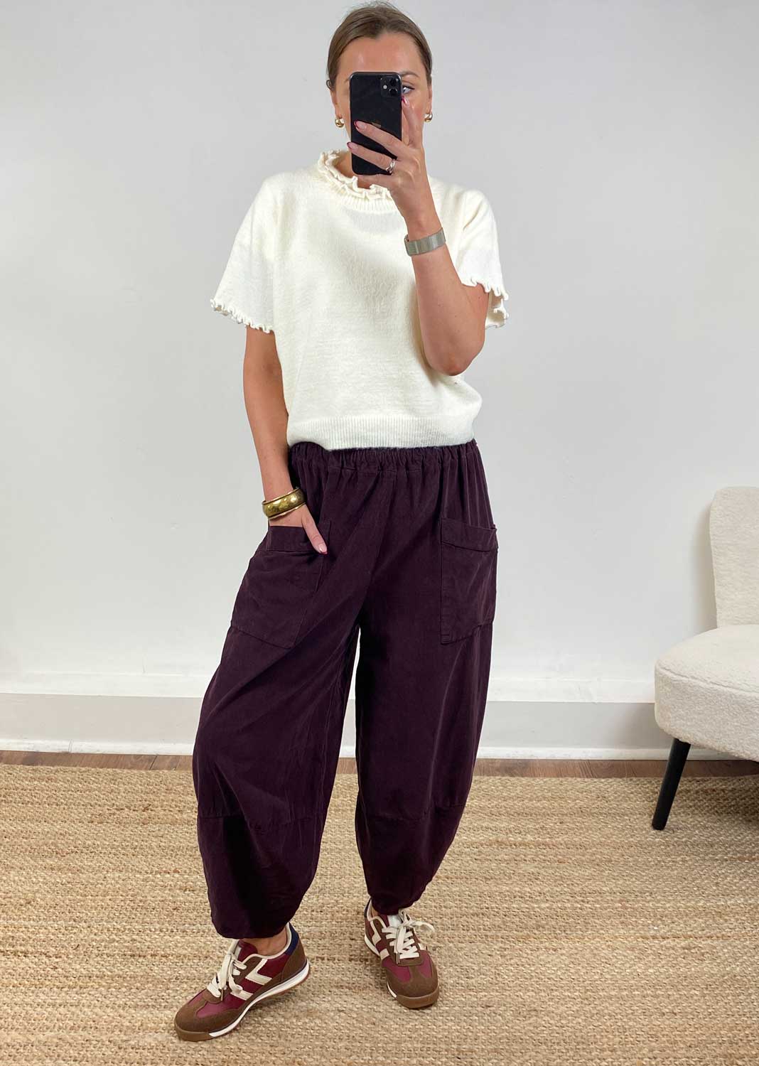 Cord Barrel Pants Plum